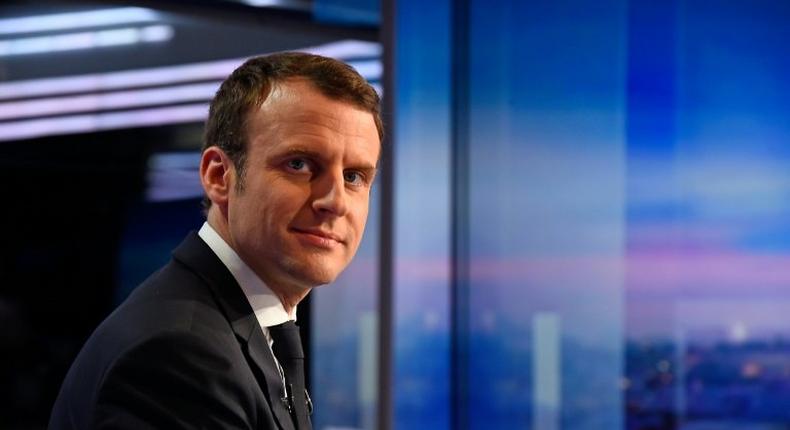 French presidential election candidate for the En Marche movement Emmanuel Macron is pictured prior to taking part in the live evening news at the studios of French private television channel TF1 on March 12, 2017 in Boulogne-Billancourt