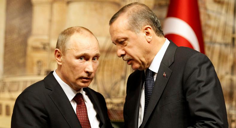 Russian President Vladimir Putin with Recep Tayyip Erdogan, then Turkey's prime minister, after a news conference in Istanbul in 2012.