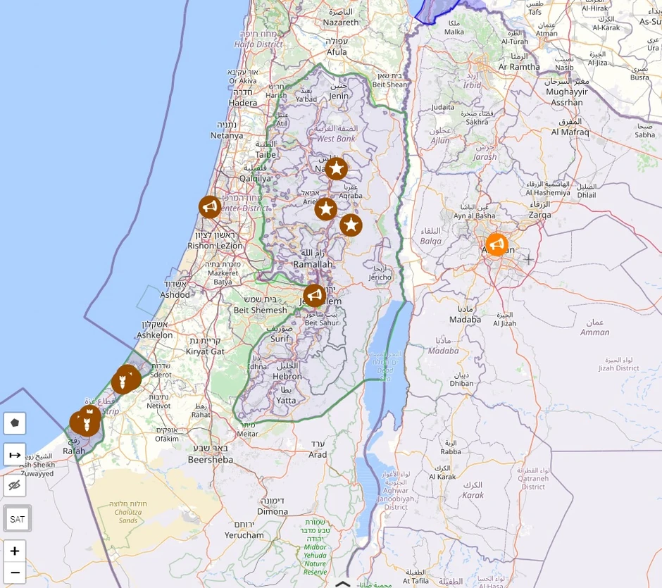 Gaza i Zapadna obala na mapi