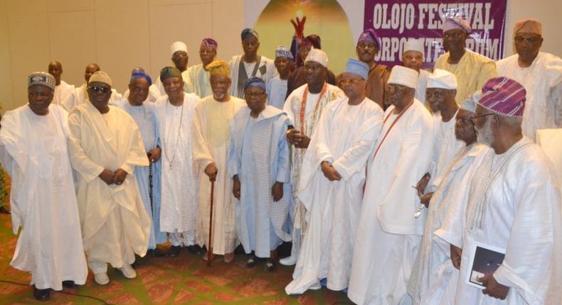 The Ooni of Ife and some Yoruba elders at the Olojo Festival Corporate Forum