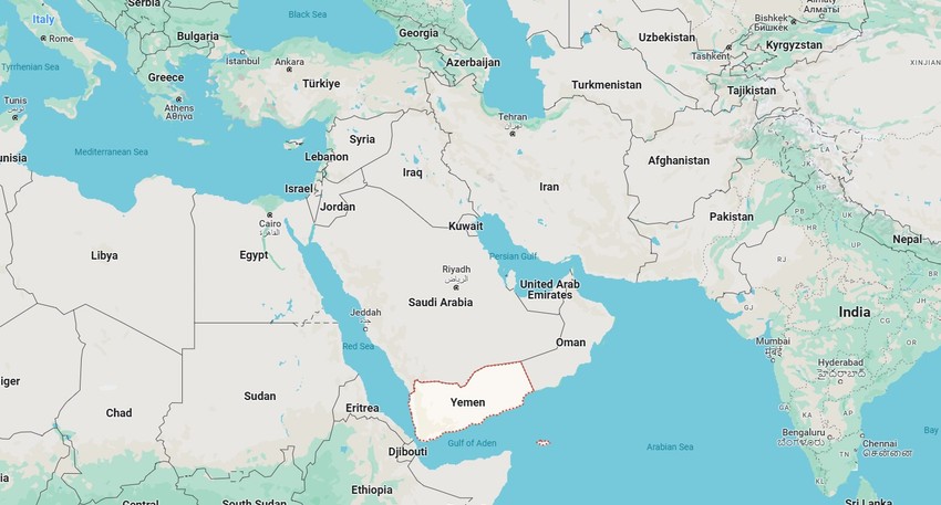 Mapa Jemen i okolina