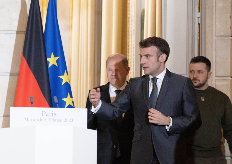 Olaf Scholz, Emmanuel Macron i Wołodymyr Zełenski