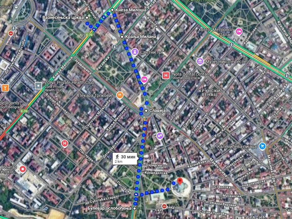 Mapa kretanja spasovdanske litije