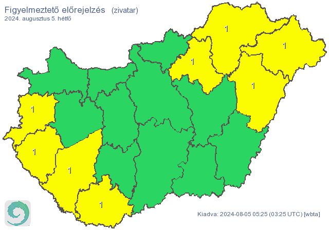 Hétfőn több vármegyében is zivatar várható / Grafika: MET