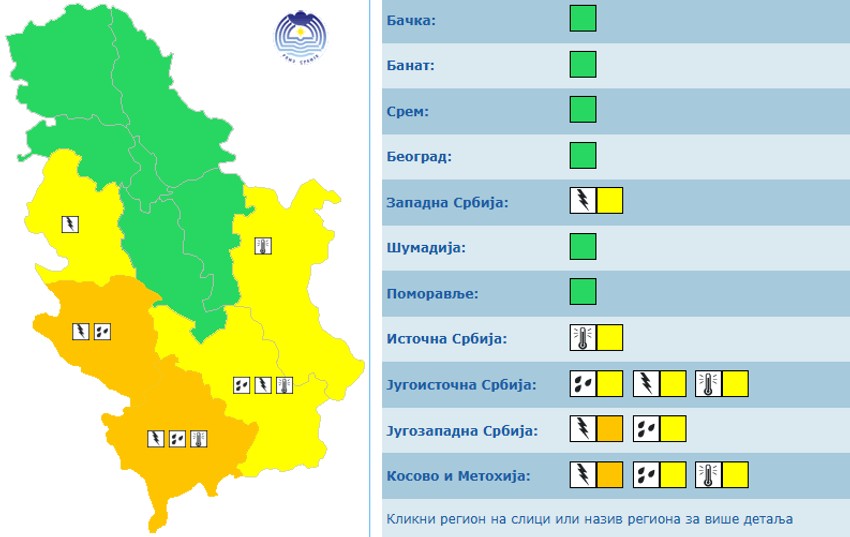 Meteolarm sutra, 21 jula