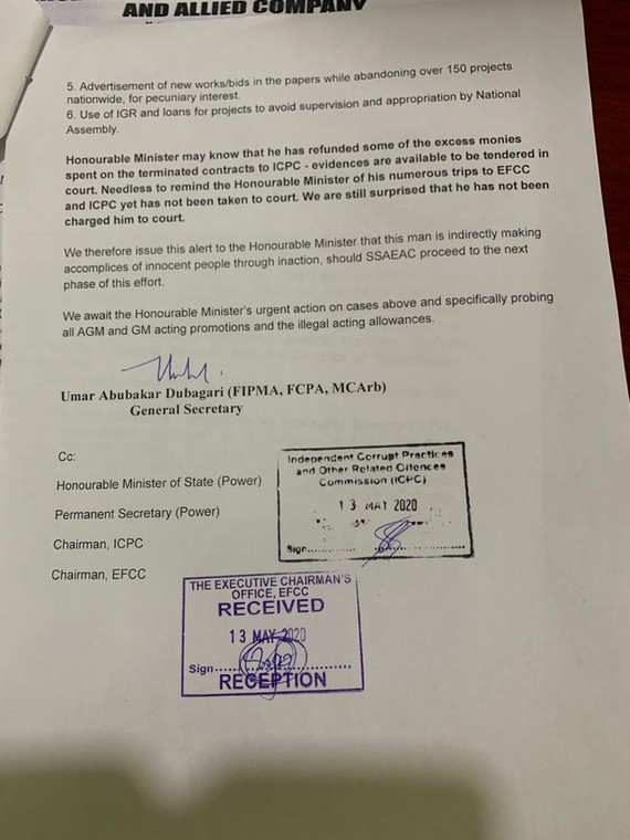 Memo from electricity workers