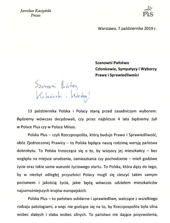 List prezesa PiS do sympatyków partii