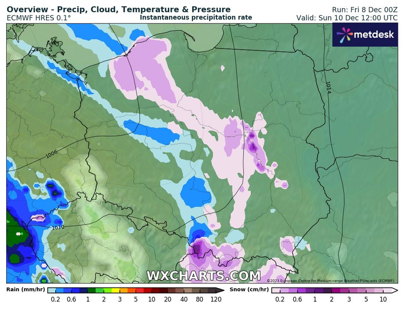 W niedzielę pojawią się opady śniegu przechodzące w deszcz