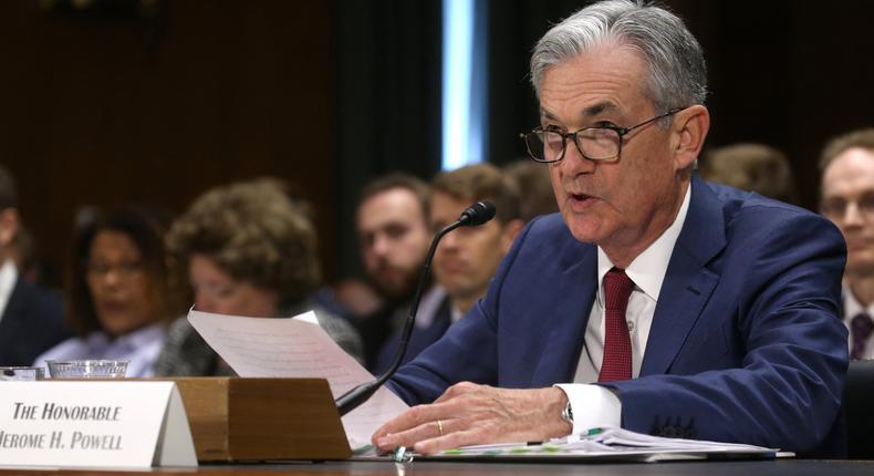 Federal Reserve Board Chairman Jerome Powell testifies before a Senate Banking, Housing and Urban Affairs Committee hearing on the