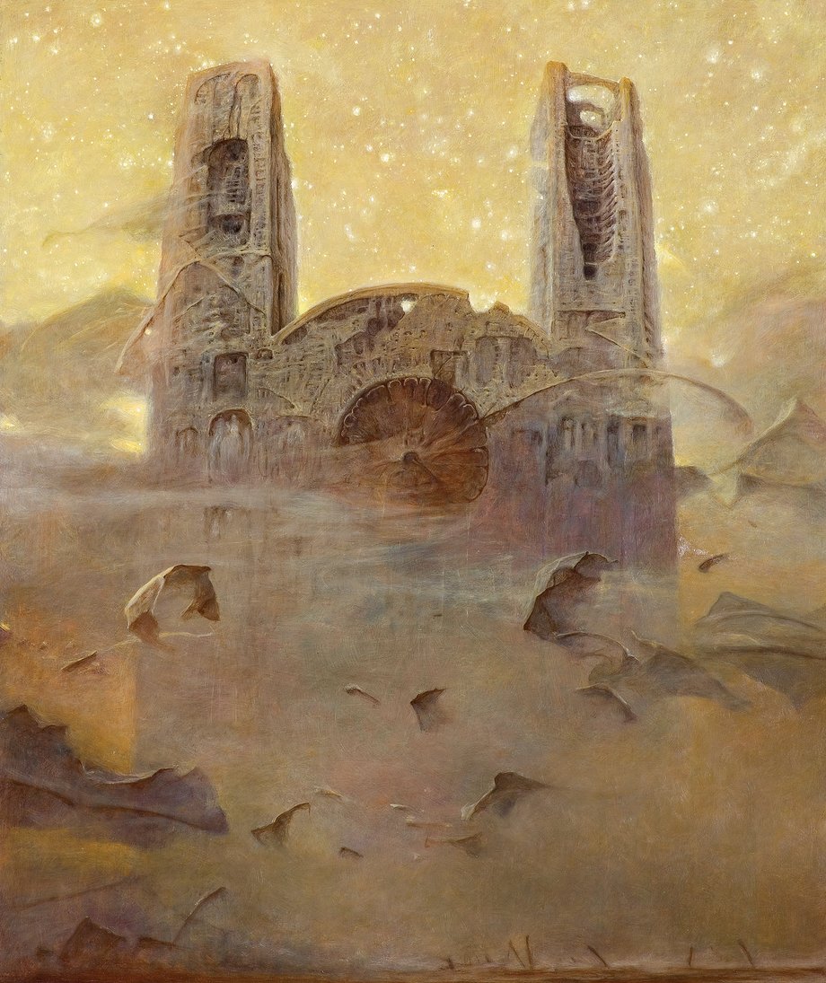 Z. Beksiński, OK, 1989; olej, płyta. 