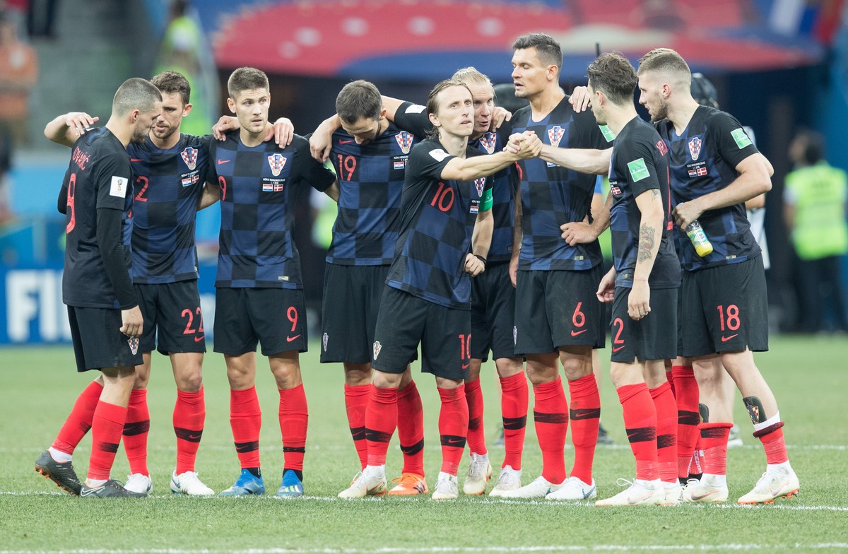 Reprezentacja Chorwacji w 2018 roku w trakcie meczu z Danią
