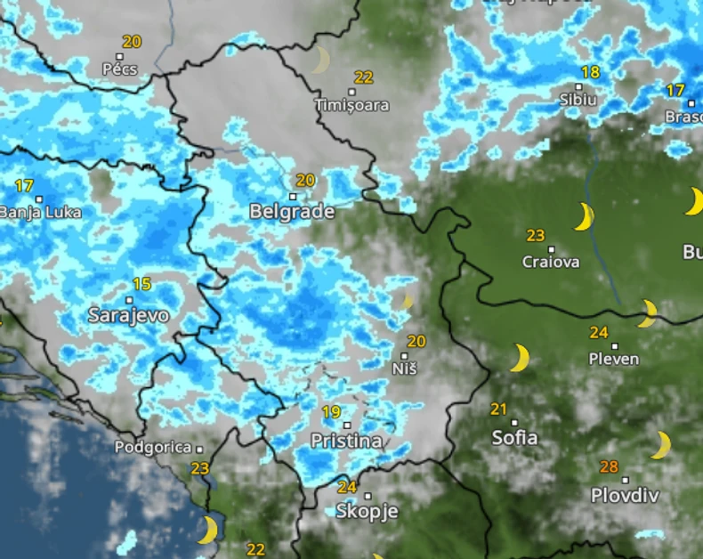 Kretanje nevremena u 21 sat