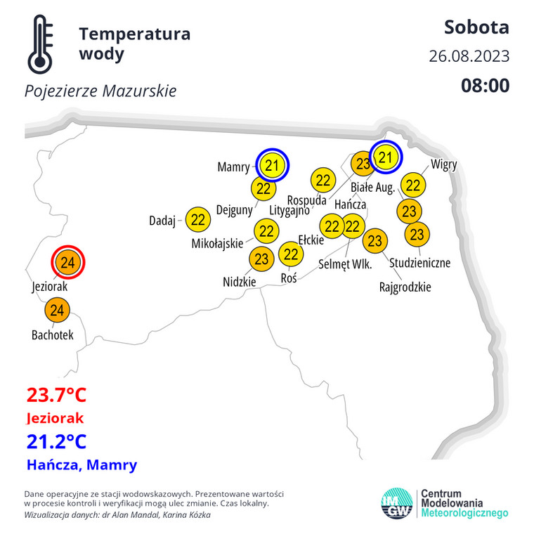 Temperatura wody w mazurskich jeziorach wszędzie przekracza 20 st. C