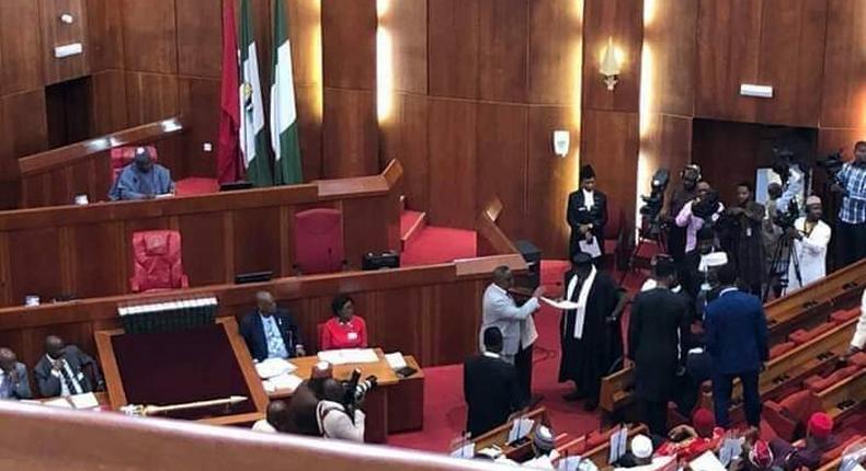 The President of the Senate, Ahmad Lawan presiding over proceedings on the floor of the Senate. [Twitter/@SPNigeria]