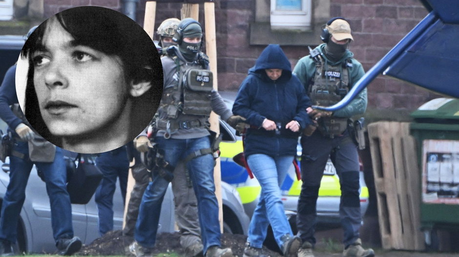 Była terrorystka RAF Daniela Klette zostaje odprowadzona przez policję w Karlsruhe, 7 marca 2024 r.; Zdjęcie policyjne członkini organizacji terrorystycznej Frakcja Czerwonej Armii Danieli Klette (zdjęcie ilustracyjne)