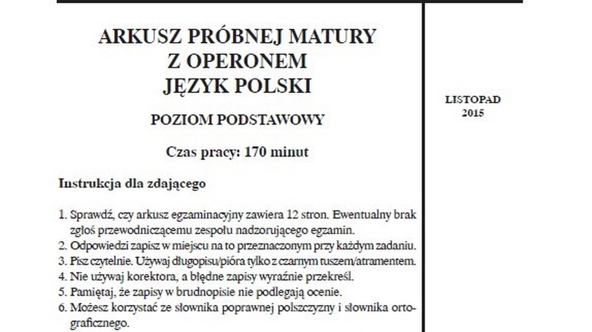 Próbna matura 2015 OPERON. Język polski. ODPOWIEDZI