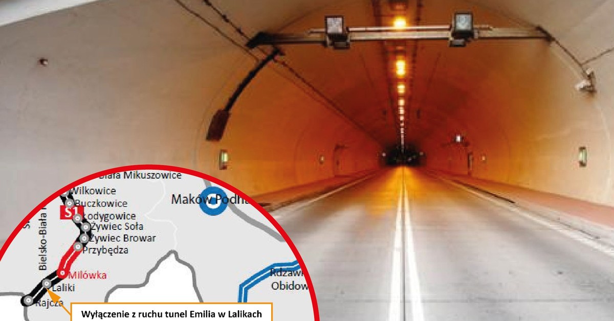 Zmian terminu zamknięcie tunelu na S1. Będzie zamknięty przez miesiąc [MAPA]