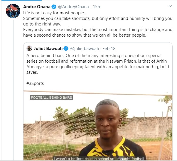 Andre Onana's tweet