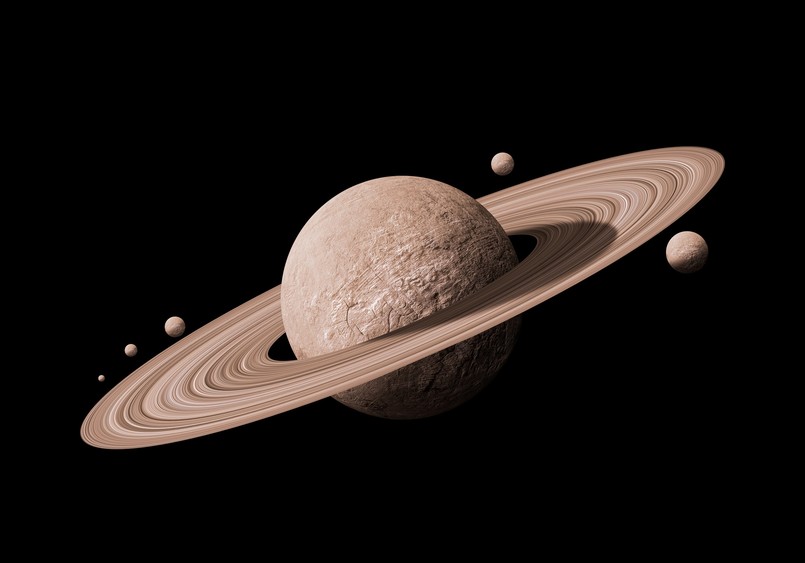 Saturn,Planets,In,Deep,Space,With,Rings,And,Moons,Surrounded.