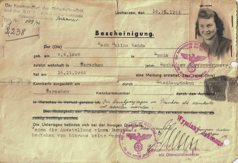 Karta po wyjściu z obozu tymczasowego w Pruszkowie