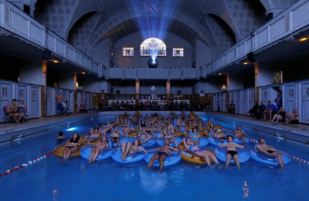 People attend the screening of the film Jaws by director Steven Spielberg, screened at Strasbourg 