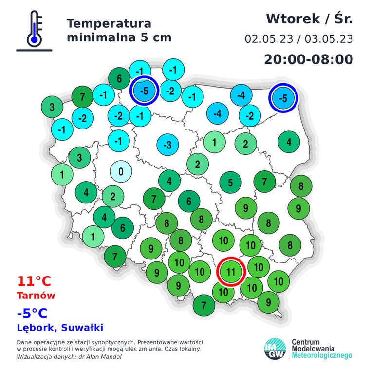 Przy gruncie w Lęborku i Suwałkach było aż -5 st. C