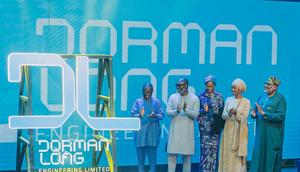 [L-R] Engr. Chris Ijeli, Managing Director/CEO, Dorman Long Engineering; Dr Timi Austen-Peters, Chairman, DormanLong Engineering; Mrs Aisha Rimi, Executive Secretary/CEO, Nigerian Investment Promotion Council (NIPC); MrsToyin Saraki, Founder-President of Wellbeing Foundation Africa (WBFA); and H.E Uba Maigari Ahmadu, Minister ofState for Steel Development unveiling Dorman Long Engineering’s new brand identity during its 75thAnniversary reception.