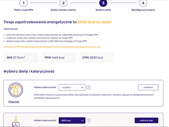 Uzupełnianie konta przed wygenerowaniem diety