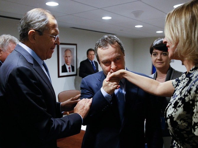 Sergej Lavrov, ministrah spoljnih poslova Rusije, Ivica Dačić, ministar spoljnih poslova Srbije, i Marija Zaharova, direktorka Sektora za medije i informisanje pri ruskom ministarstvu inostranih poslova, prošle godine na sastanku u sedištu Ujedninjenih nacija u Njujorku