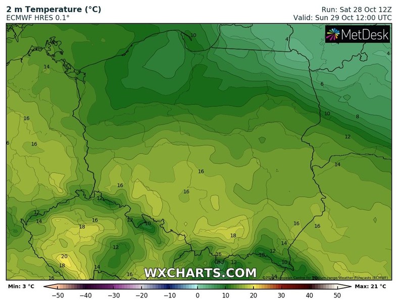 W temperaturze zaznaczy się duża różnica