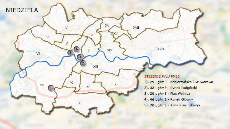 Stan powietrza w Krakowie - niedziela