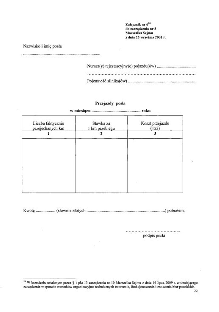 Karta rozliczeń delegacji własnym autem