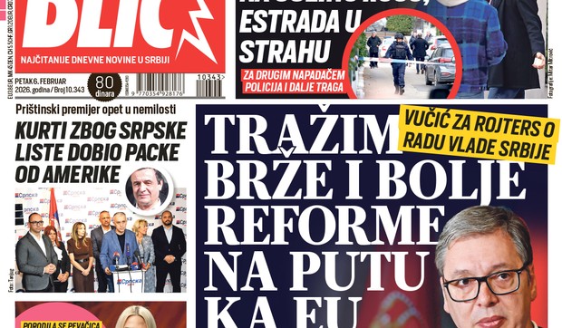 Blic naslovna strana za 6.2.