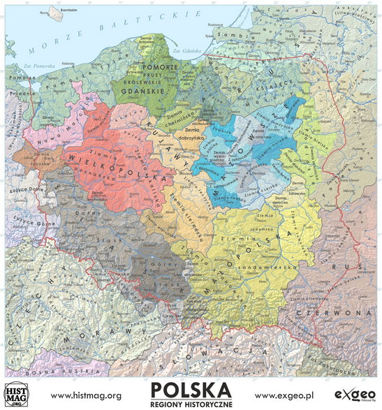 Regiony historyczne w Polsce (aut. Marcin Sobiech / EXGEO Professional Map)