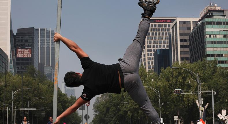 A roller skater on Reforma avenue in Mexico City.