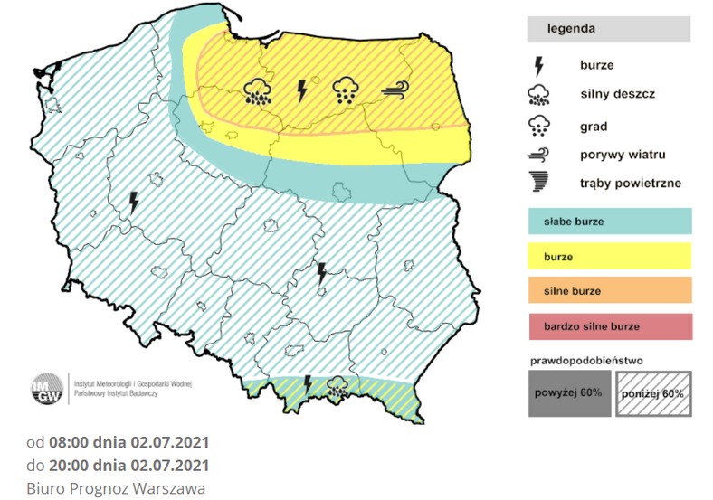 Prognoza burz na piątek (IMGW)