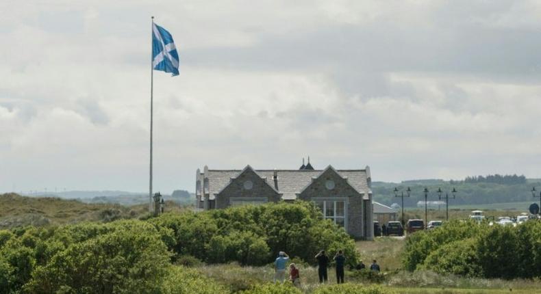 The giant saltire is situated next to the Trump International Golf Links clubhouse in Aberdeenshire, Scotland