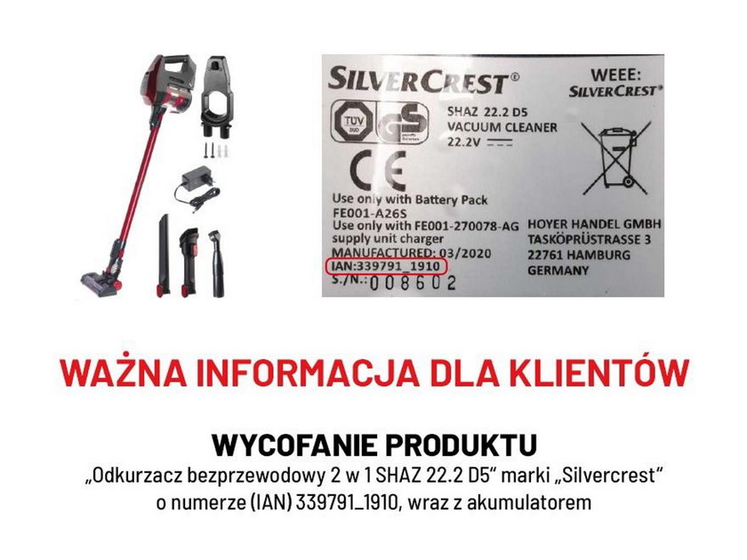 Wycofany Odkurzacz bezprzewodowy 2 w 1 SHAZ 22.2 D5