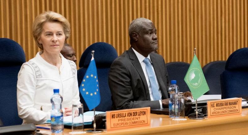 European Commission President Ursula von der Leyen and AU Commission chairperson Moussa Faki Mahamat. Photo by: Etienne Ansotte / European Union