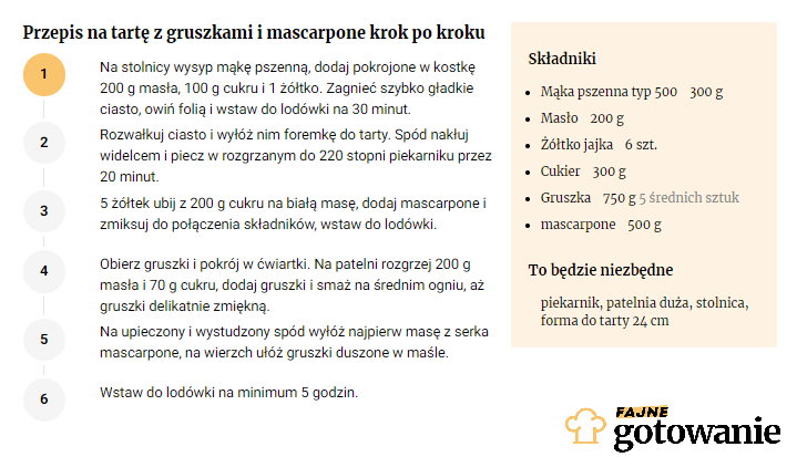 Przepis na tartę z gruszkami i mascarpone