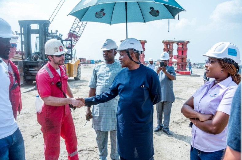 Aliko Dangote and other officials at Dangote Refinery site