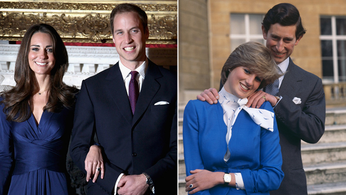 Książe William z narzeczoną Kate Middleton i Książę Karol z Dianą po ogłoszeniu zaręczyn