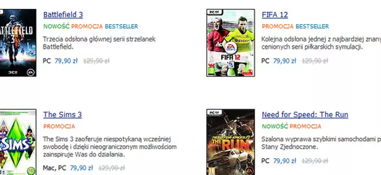 Gry EA w nowych cenach. Battlefield 3, FIFA 12, NFS: The Run i Sims 3 za 79,90 zł!