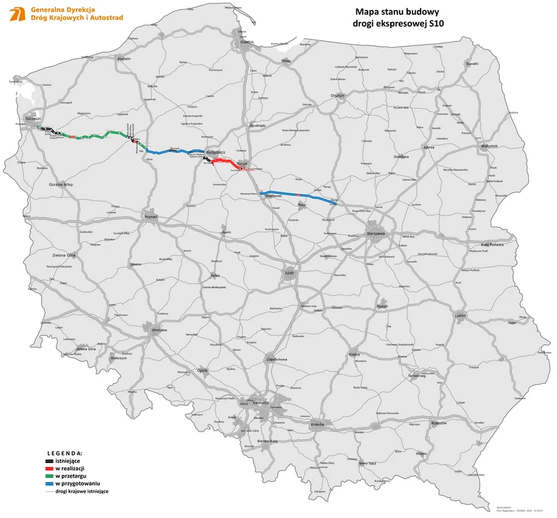 Droga ekspresowa S10 - stan na grudzień 2023 r.