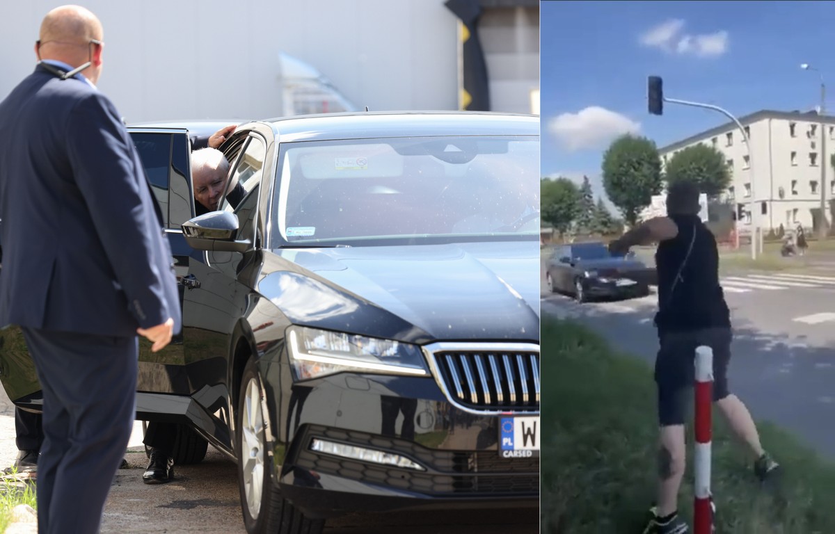 Prezes Prawa i Sprawiedliwości Jarosław Kaczyński po zakończeniu spotkania z mieszkańcami miasta w siedzibie Gnieźnieńskiej Szkoły Wyższej Milenium