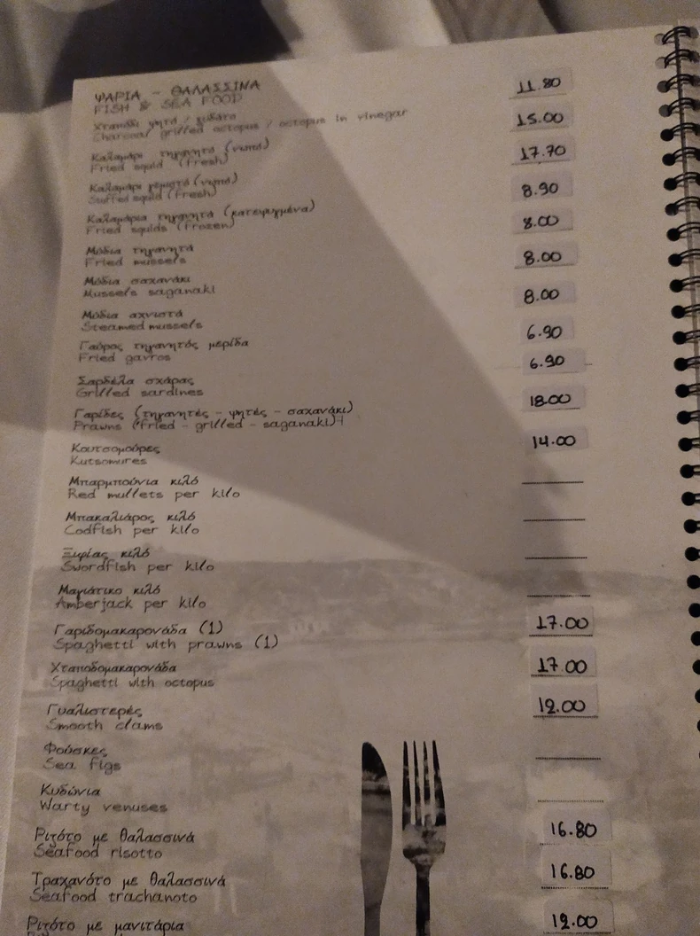 Cenovink restorana u Ormos Panagijasu