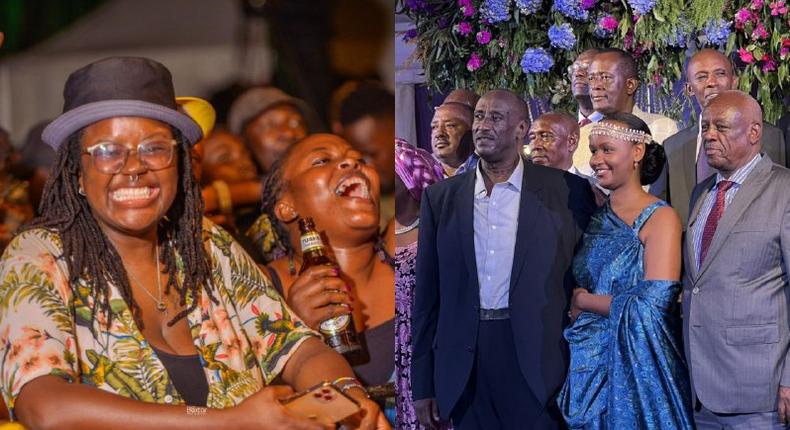 A collage of a reveler at Nyege and Gen Salim Saleh and daughter Esteeri Mugulwa