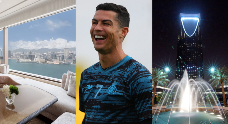 From left: Living room, Cristiano Ronaldo and Saudi's Four Seasons Hotel