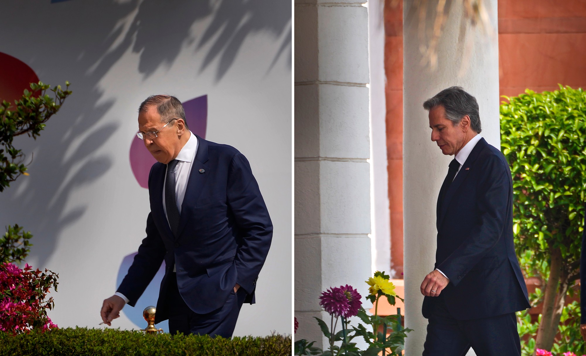 Na kombosnímke ruský minister zahraničných vecí Sergej Lavrov (vľavo) a americký minister zahraničných vecí Antony Blinken.