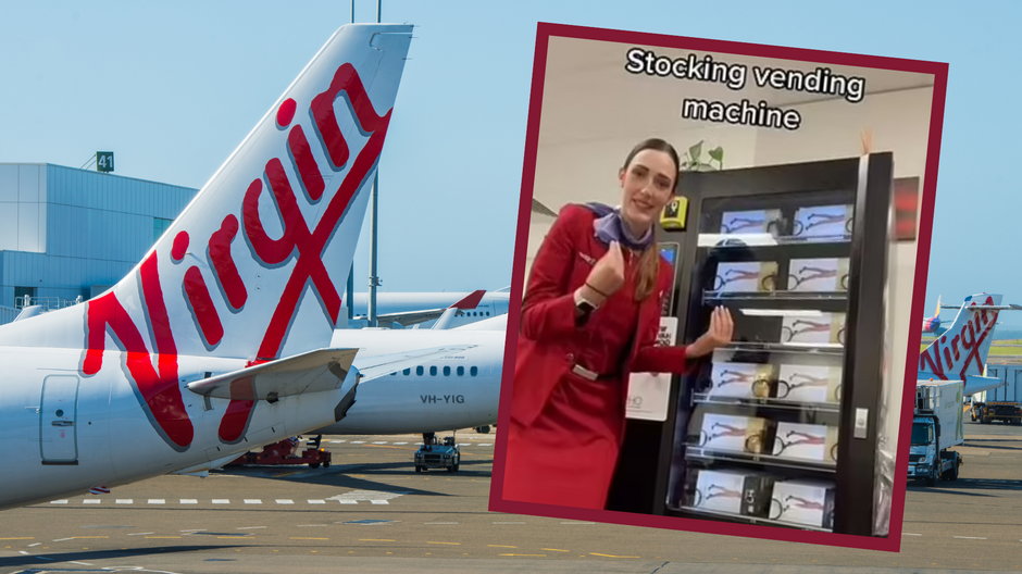 W pokoju dla załogi linii Virgin Australia znajduje się m.in. automat z rajstopami (Screen: TikTok/@sarahgthatsme)